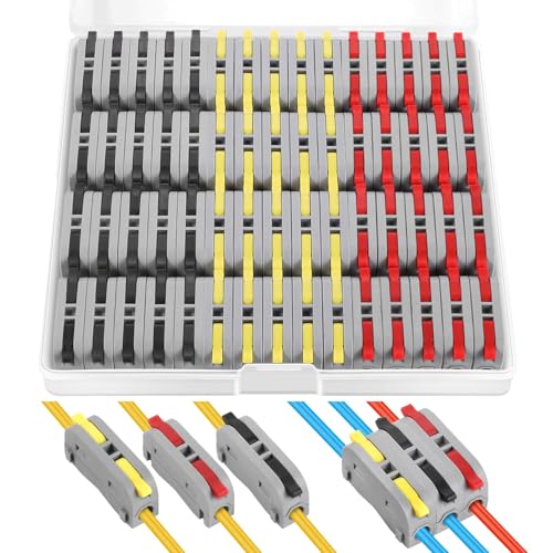 60 pcs XHF Black&Red&Yellow Conductor Compact Connectors Lever Connectors Nuts, Electrical Connectors Wire Terminals for Any Circuit Inline Splices 28-12 AWG (SPL-1)
