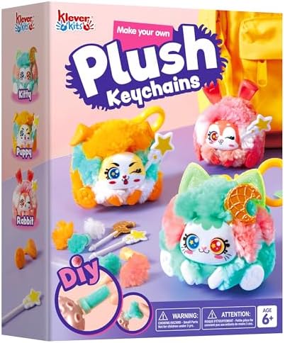 Klever Kits DIY Plush Keychain Making Craft, DIY Arts & Craft Set with 3 Models, Create Your Own Stuffed Keychain for Boys and Girls Ages 6 7 8 9
