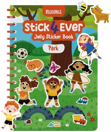 Stick4Ever Jelly Sticker Book - for Kids - Waterproof, Easy to Clean Jelly Stickers for Kids - Reusable Sticker Book for Toddlers with 50 Pcs of Jelly Stickers - Stocking Stuffers for Kids (Park)