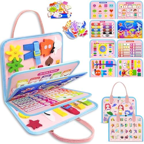 Exorany Busy Board Montessori Toys for 1 2 3 4 Year Old Girl & Boy Birthday Gifts, Busy Book Learning Sensory Toys for Toddlers 1-3 2-4, Toddler Travel Educational Activities Learn Fine Motor Skills