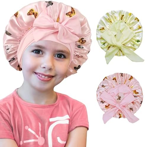 2 PCS Kids Bonnets for Girls, Silk Bonnet for Kids, Satin Bonnet for Sleeping, Baby Toddler Tie Bonnet Sleep Cap