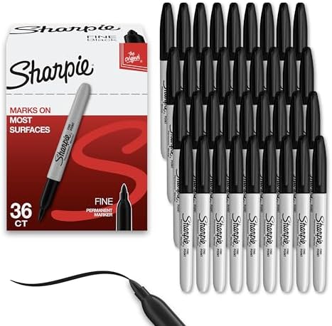 Sharpie Permanent Markers Bulk Set, Fine Tip Markers Set, Markers For Plastic, Metal, Wood, And More, Black, 36 Count