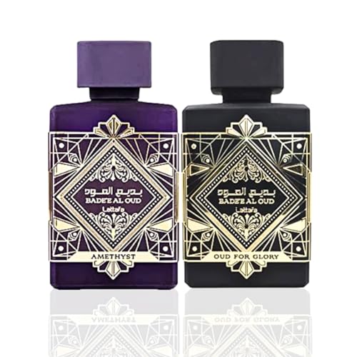 Lattafa Perfumes Bade'e Al Oud 2 Piece Gift Set for Unisex (3.4 Ounce Oud for Glory Eau de Parfum Spray + 3.4 Ounce Amethyst Eau de Parfum Spray)