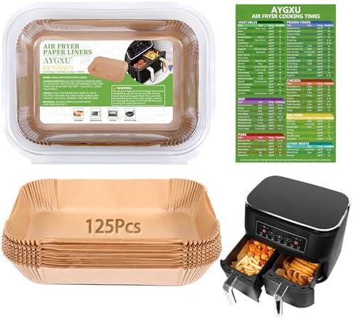(125PCS) Air Fryer Liners, Disposable for Ninja Dual Air Fryer accessories, Parchment Paper liners rectangle 8.6''*5.5''