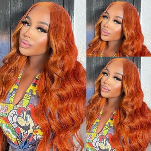 32 Inch Ginger Wig Human Hair 200% Density Ginger Orange Body Wave Lace Front Wigs Human Hair Pre Plucked Human Hair Wig 88J Glueless Wigs Human Hair 13x4 HD Lace Front Wigs Human Hair