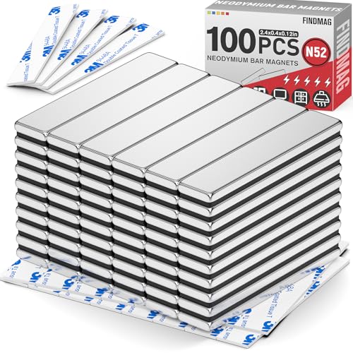 FINDMAG Bar Magnets, 100 Pack Magnets with Double-Sided Adhesive, Fridge Magnets for Fridge, Garage, Kitchen, DIY