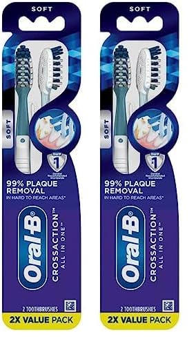 Oral-B CrossAction All in One Toothbrushes, Soft, 2 Count (Pack of 2)