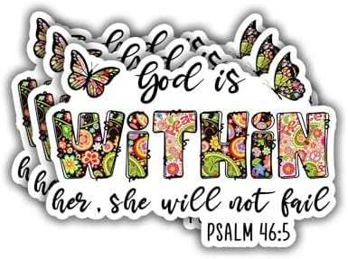 (3 pcs) God is Within Her She Will Not Fail Sticker Christian Bible Verse Jesus Vinyl Decal Inspirational Quotes Stickers for Books Laptops Phonecase Water Bottles Kindles Car Psalm 46:5-3x2.2''