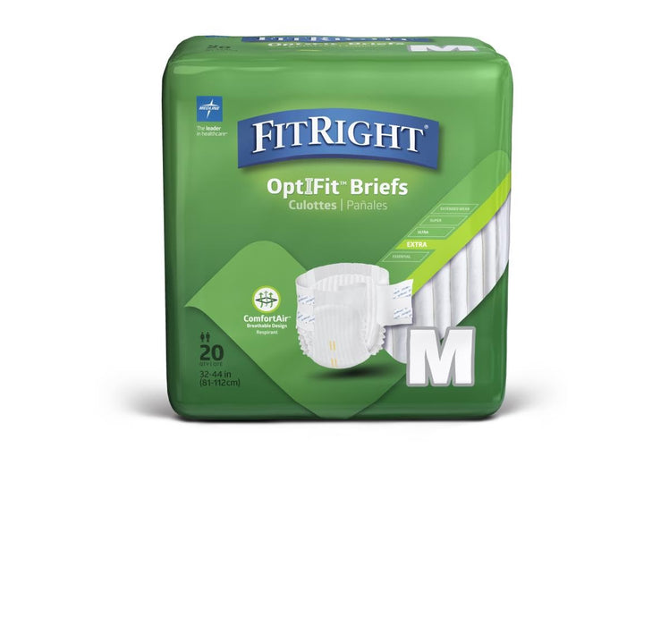 FitRight OptiFit Extra Adult Briefs, Incontinence Diapers with Tabs, Moderate Absorbency, Medium, 32 to 44", 20 Count