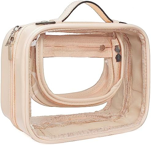 LETGO Clear Makeup Bags, Portable Travel Toiletry Cosmetic Bag TSA Approved Make Up Pouch with Zipper Transparent Cosmetic Case with Vinyl Windows for Women(PINK A)