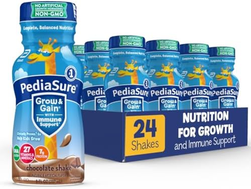 PediaSure Grow & Gain With Immune Support, Kids Protein Shake, Chocolate, 8-fl-oz Bottle, 24 Shakes