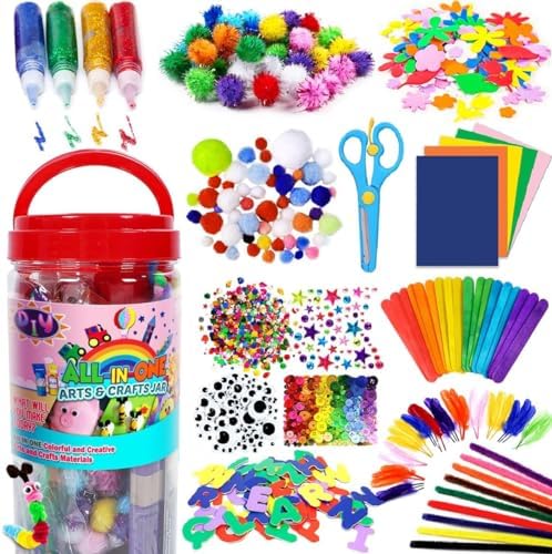 FUNZBO Arts and Crafts Supplies for Kids - St Patricks Day Craft Kit with Glitter Glue Stick, Easter Pipe Cleaners Craft & Craft Tools, DIY School Supplies Kit, Girls Toys, Gifts for Girls Boys age 4+