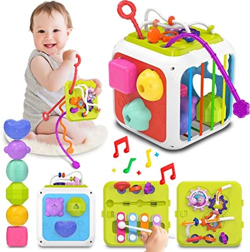 Montessori Toys for 1 Year Old Girls Boys, Baby Sorter Learning Activity Cube, 1 Year Old Girl Boy Birthday Gifts, Baby Toys 6-12-18 Months, 7-in-1 Developmental Learning Cube