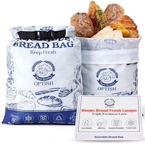 2 Pack Bread Bags for Homemade Bread, Reusable Sourdough Bread Bags for Fresh Keeping, Bread Bags for Sourdough with Lining & Zipper, Freezer Safe & BPA Free, for Gift Giving, White