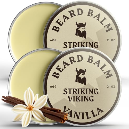 Striking Viking Beard Balm and Conditioner for Men - Leave-In Softener and Styling with Jojoba Beard Oil, Vanilla Scent, 2 Ounce (Pack of 2)