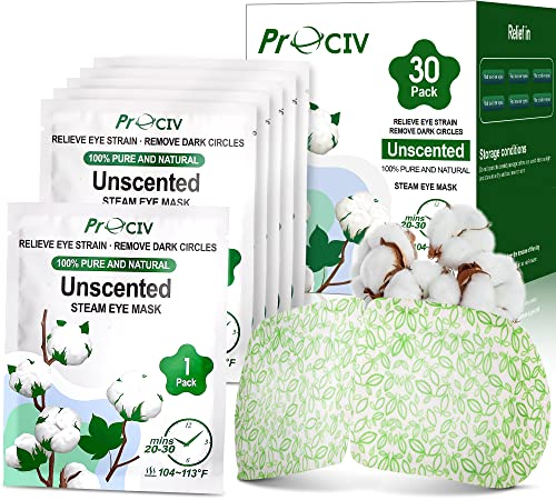 ProCIV 30 Packs Unscented Steam Eye Mask for Dry Eye, Self Heating Moist Heated Eye Mask for Dark Circles and Puffiness Disposable Warming Eye Mask for Soothing Headache Relieve Eye Fatigue Sleep Mask