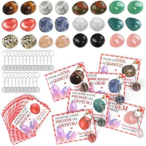 Valentines Day Cards for Kids Classroom School, 24 Pack Valentine Exchange Cards with Crystals & Keychain Bulk, Valentines Day Gifts for Boys Girls Toddlers Class Party Favors (#1)