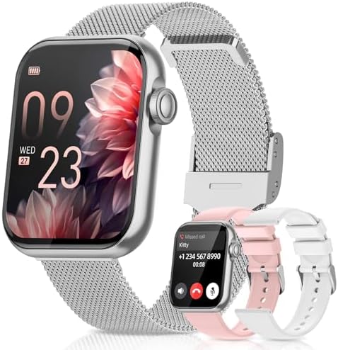 AKUMAKA Smart Watches for Women,Fitness Tracker Smartwatch for Android iPhone,1.85" Womens Watch with Blood Pressure Monitor,Calls and Messages/Heart Rate/Sleep/Female Cycle(3 Watch Bands)