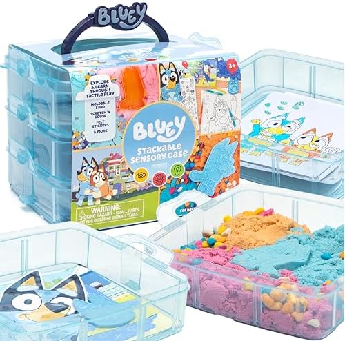 Bluey Stackable Sensory Case, Reusable Sensory Bin With Bluey Stickers, Sensory Play Sand Bags, Coloring Activities, Bluey Toys, Toddler Activities, Sensory Toys, Sensory Toys for Toddlers 1-3