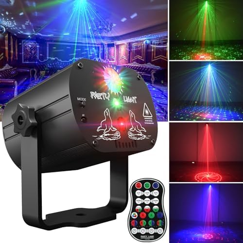 POCOCO DJ Disco Stage Party Lights, Battery Powered Laser Light Sound Activated RGB Flash Strobe Projector with Remote Control for Christmas Halloween Karaoke Pub KTV Bar Dance Gift Birthday