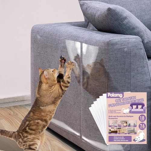 Anti Cat Scratch Furniture Protector-18 Pack Single Side Couch Protector for Cats, Self-Adhesive Cat Tape for Furniture, Clear Cat Scratch Deterrent for Furniture Door Walls