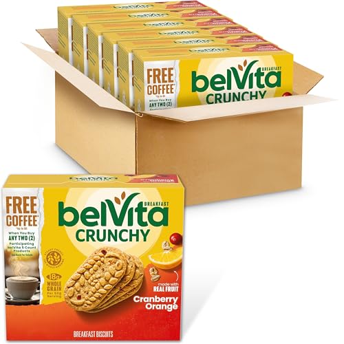 belVita Cranberry Orange Breakfast Biscuits, 30 Total Packs, 6 Boxes (5 Biscuits Per Pack)