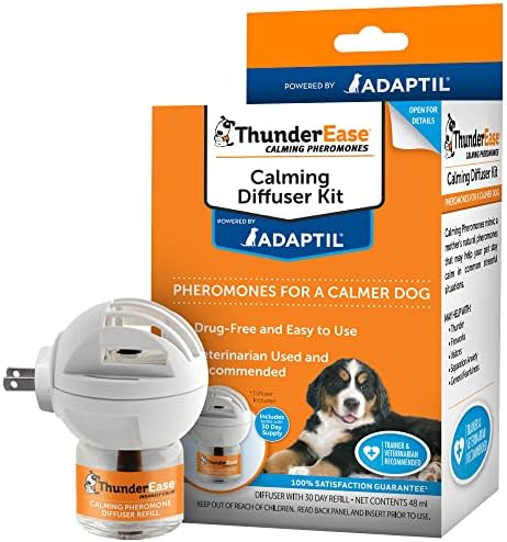 ThunderEase Dog Calming Pheromone Diffuser Kit | Powered by ADAPTIL | Vet Recommended to Relieve Separation Anxiety, Stress Barking and Chewing, and the Fear of Fireworks and Thunderstorms (60 Day Sup