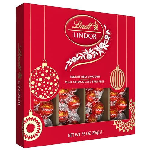 Lindt LINDOR Milk Chocolate Candy Truffles Modern Gift Box, Assorted Chocolate Candy with Smooth, Melting Truffle Center, 7.6 oz.