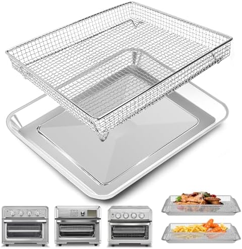 Air Fryer Basket Tray Replacement for Cuisinart TOA-60 TOA-65 TOA-70 Toaster Air Fryer Convection Oven, 12.2 * 11'' Mesh Air Fryer Steel Basket Wire Rack Accessories Parts, Dishwasher Safe