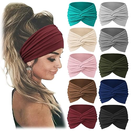 Jesries 10 PCS Women Headbands African Wide Hair Wrap Extra Turban Head Bands for Lady Large Sport Workout Stretch Non-slip Big Hair Bands