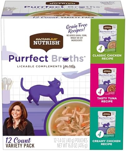 Rachael Ray Nutrish Purrfect Broths Natural Wet Cat Food, Variety Pack, 1.4 Ounce Pouch (Pack of 24), Grain Free