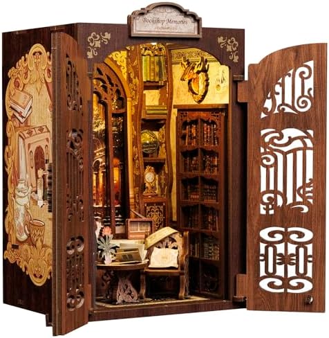 CUTEBEE Book Nook Kit - DIY Miniature House Dollhouse Kit for Adult and Teens, Booknook Bookshelf Decor Alley Model Build with LED Light, Gifts for Family and Friends
