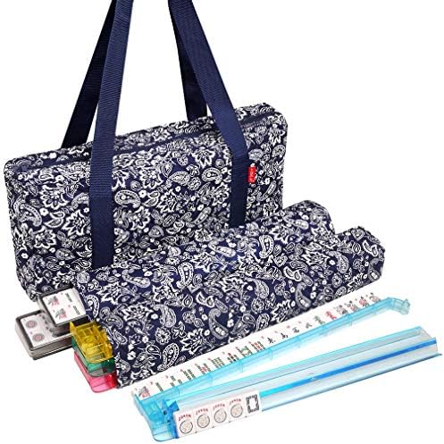 New! - American Mahjong Set 166 Premium White Tiles, 4 All-in-One Rack/Pushers, Blue Paisley Soft Bag – Classic Full Size Complete Mahjongg Set