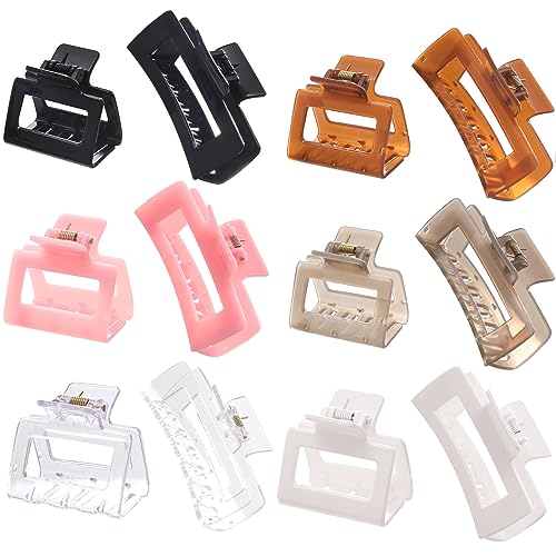 12 Pack Square Claw Clips, Big and Small Neutral Rectangle Hair Claw Clips, Non-slip Matte Large Hair Clips for Women,Strong Hold jaw clip for Thick Thin Hair (clear Jelly colour)