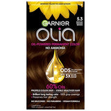 Garnier Hair Color Olia Ammonia-Free Brilliant Color Oil-Rich Permanent Hair Dye, 5.3 Medium Golden Brown, 2 Count (Packaging May Vary)