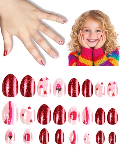 Press on Nails for Kids,tween Girls Trendy Stuff Fake Nails Kit,Pre-glue Glitter Stick on Nails for Kids 6,7,8,9,10-12 years old, Great for Girl Birthday Gifts,Parties&Makeovers Decoration