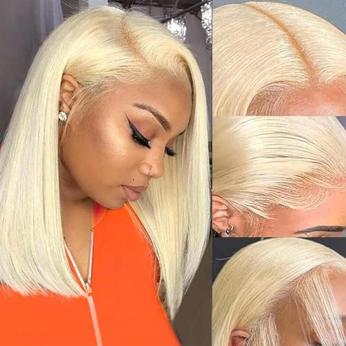 Blonde Bob Wig Human Hair 613 Lace Front Wig Human Hair 180% Density 13x4 HD Lace Frontal Wigs Human Hair Pre Plucked With Baby Hair Glueless Short Straight Bob Wigs for Women (12 inch, 613 bob wig)