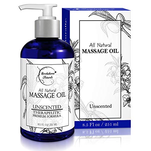 Unscented Massage Oil for Massage Therapy – 100% Natural Body Massage Oil with Sweet Almond, Grapeseed & Jojoba Oil for Premium Glide – Pure Carrier Oil Blend for Aromatherapy – Brookethorne Naturals