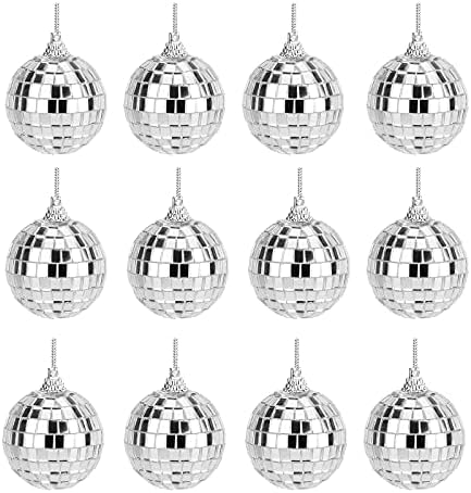 Mirror Disco Balls Set - Silver Disco Party Decoration Bright Reflective Mirror Christmas Balls Easy to Hang Suitable for Christmas, Wedding, Family Party Decoration (12 pcs)