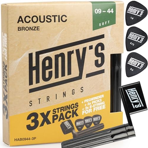3-Pack Extra Light Acoustic Guitar Strings - Extra 3xE1 String & 3xPicks & String Winder - Bronze Acoustic Guitar Strings 09-44 - 3x Acoustic Guitar Strings 6 String Set
