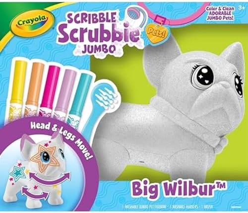 Crayola Scribble Scrubbie Jumbo Pet - Wilbur (6in), Customizable Dog Toy for Kids, Washable Animal Art Kit, Gifts for Girls & Boys, Easter Basket Stuffer