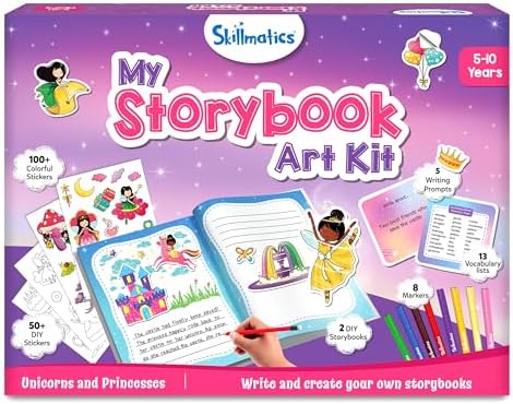 Skillmatics Storybook Art Kit - Unicorn & Princesses, Easter Basket Stuffers, Write & Create Fairytale Stories, Creative Activity for Girls & Boys, Gifts for Kids Ages 5, 6, 7, 8, 9, 10