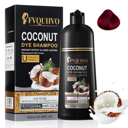 Fvquhvo Coconut Red Wine Hair Dye Shampoo Color Covers Gray Hair,Instant Red 3 in 1,Red 16.90Fl Oz for Women & Men,Long lasting Easy to Apply Red All Types, 1.17 pounds, 16.9 Fl Oz