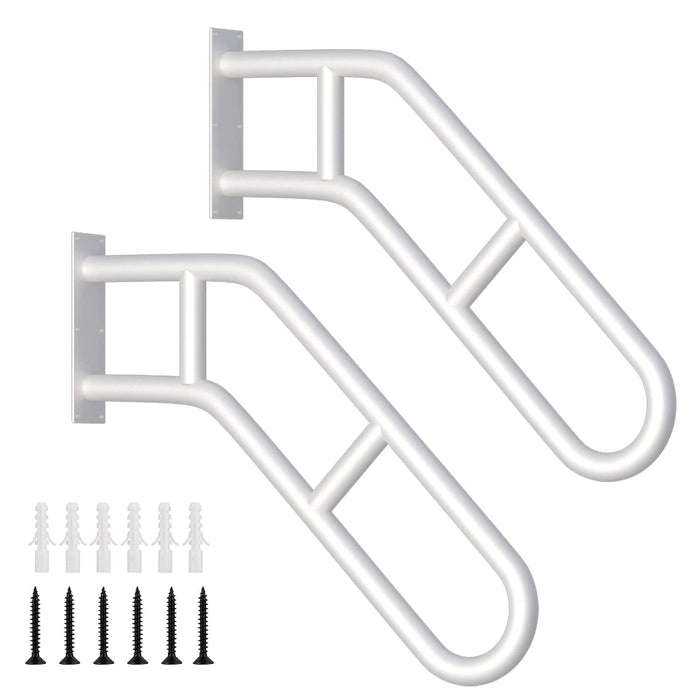 2 Pack Handrails for Outdoor Steps, Upgraded 27" Bent White Stair Handrails for Indoor or Outdoor, Wall Mounted Hand Stair Railings with Anti-Skid Crossbar, Safety for Elderly, Kids, Disabled