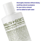 Malin + Goetz Eucalyptus Hand + Body Wash natural cleansing, purifying, hydrating hand & body wash. all skin types, dry, irritated, sensitive. No stripping/irritation. Cruelty-free & vegan 16 Fl oz