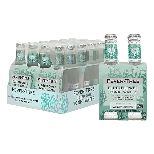 Fever Tree Elderflower Tonic Water - Premium Mixer - Refreshing Beverage for Cocktails & Mocktails. Naturally Sourced Ingredients, No Artificial Sweeteners or Colors - 200 ML Bottles - Pack of 24