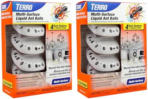 TERRO T334SR Indoor Multi-Surface Liquid Ant Bait and Ant Killer - 8 Discreet Bait Stations - Kills Common Household Ants