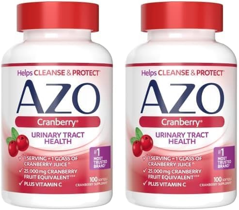 AZO Cranberry Urinary Tract Health Supplement, 1 Serving : 1 Glass of Cranberry Juice, Sugar Free Cranberry Pills, Non-GMO, 3 Month Supply, 100 Softgels (Pack of 2)