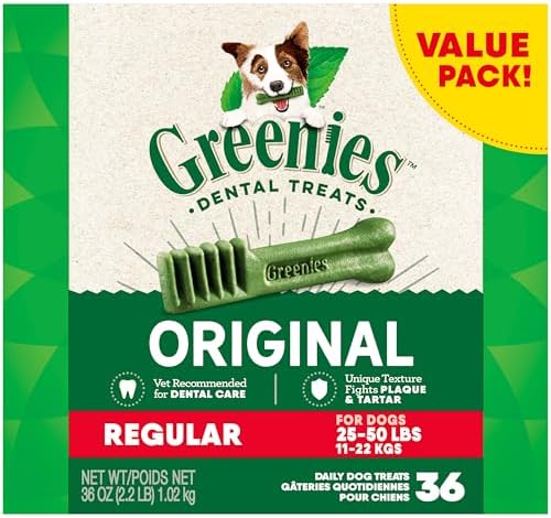Greenies Original Regular Natural Dog Dental Care Chews Oral Health Dog Treats, 36 count (Pack of 1)
