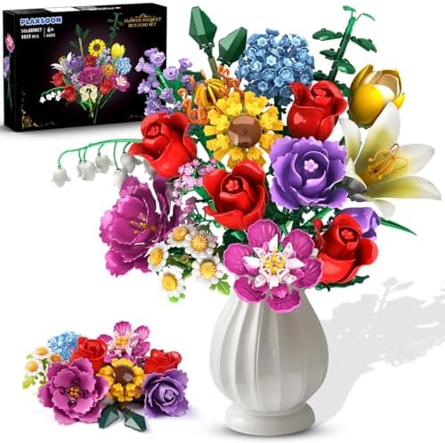 Flower Bouquet Building Set, 18 Flowers Rose Building Block, Botanical Collection Building Block Toy Plant Home Decor 1015 PCS, Gift for Her Adults Women Kids Boys Girls 6-12+